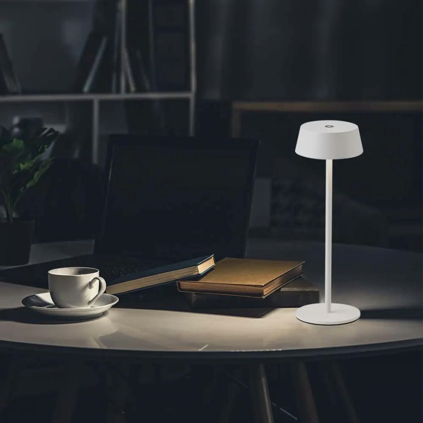 LED Himmennettävä kostetuspöytävalaisin ulkokäyttöön LED/2W/5V 4400 mAh IP54 valkoinen