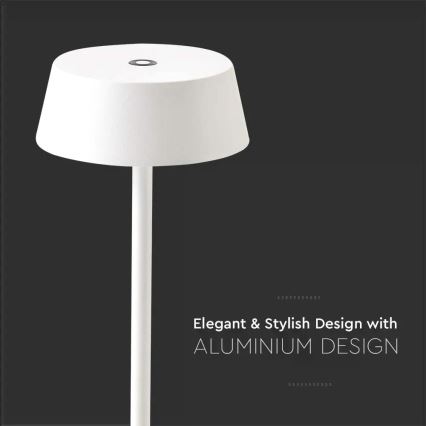 LED Himmennettävä kostetuspöytävalaisin ulkokäyttöön LED/2W/5V 4400 mAh IP54 valkoinen