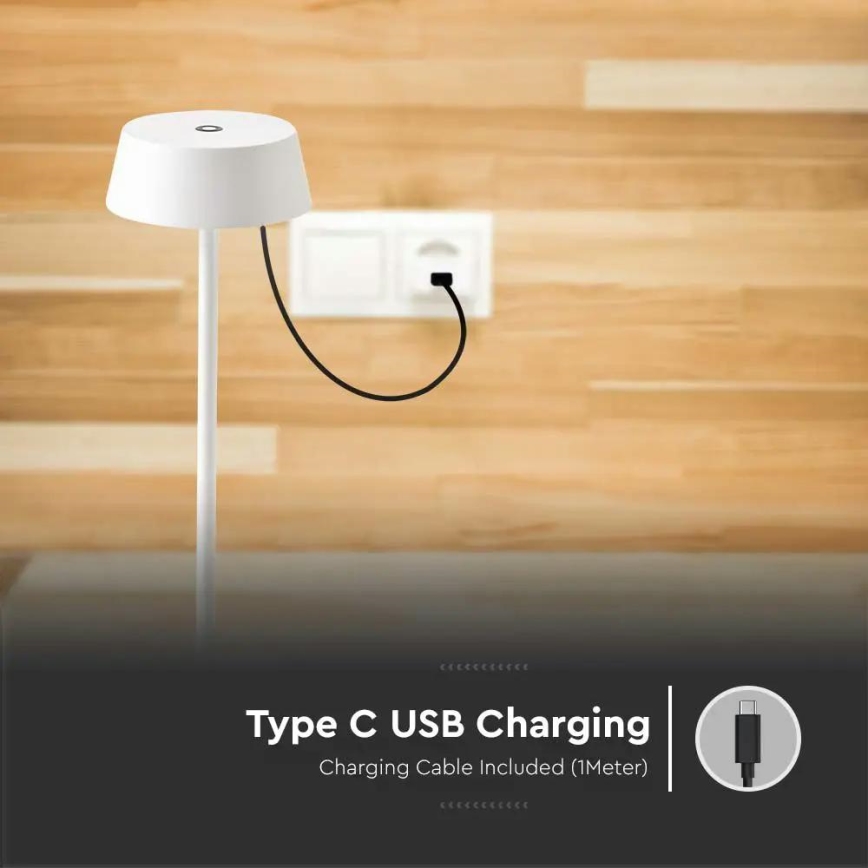LED Himmennettävä kostetuspöytävalaisin ulkokäyttöön LED/2W/5V 4400 mAh IP54 valkoinen