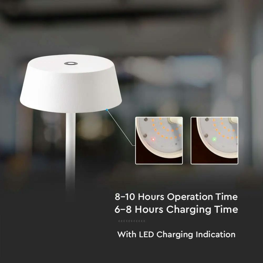 LED Himmennettävä kostetuspöytävalaisin ulkokäyttöön LED/2W/5V 4400 mAh IP54 valkoinen