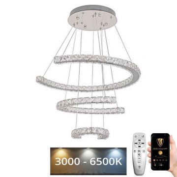 LED Himmennettävä kristalli kattokruunu johdossa LED/100W/230V 3000-6500K hopea + kauko-ohjaus