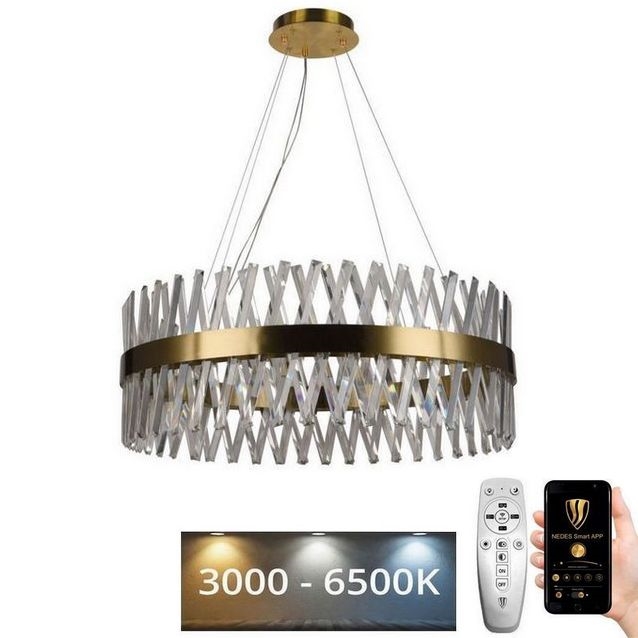 LED Himmennettävä kristalli kattokruunu johdossa LED/110W/230V 3000-6500K kulta + kauko-ohjaus