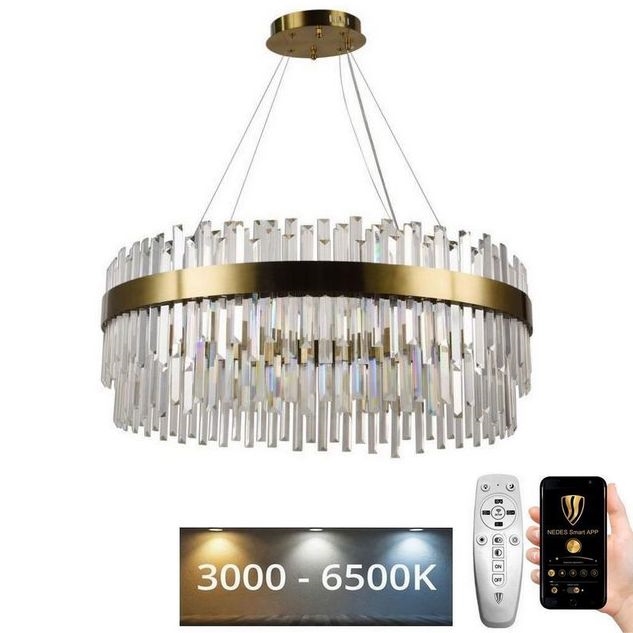 LED Himmennettävä kristalli kattokruunu johdossa LED/110W/230V 3000-6500K kulta + kauko-ohjaus