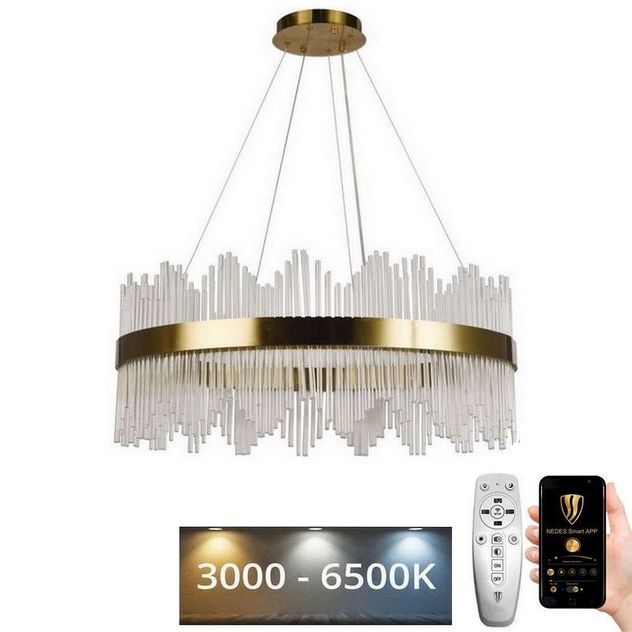LED Himmennettävä kristalli kattokruunu johdossa LED/110W/230V 3000-6500K kulta + kauko-ohjaus