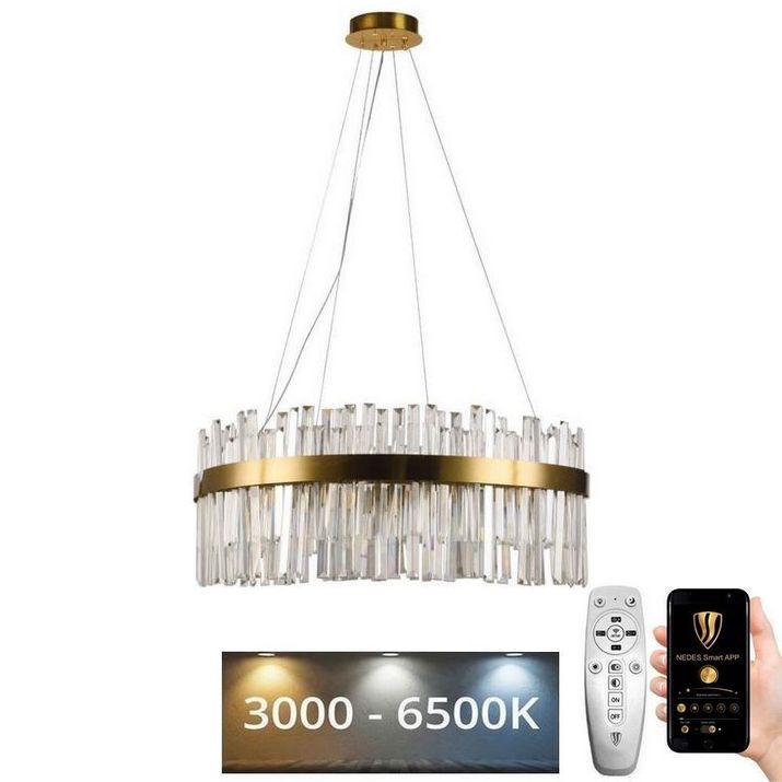 LED Himmennettävä kristalli kattokruunu johdossa LED/110W/230V 3000-6500K kulta + kauko-ohjaus