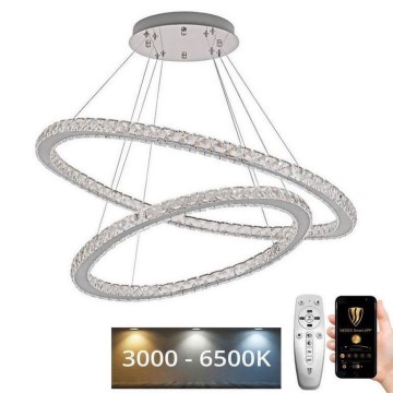 LED Himmennettävä kristalli kattokruunu johdossa LED/160W/230V 3000-6500K hopea + kauko-ohjaus