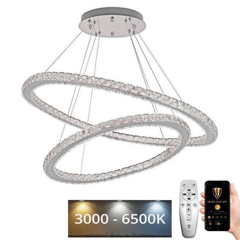 LED Himmennettävä kristalli kattokruunu johdossa LED/160W/230V 3000-6500K hopea + kauko-ohjaus