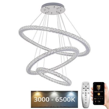 LED Himmennettävä kristalli kattokruunu johdossa LED/210W/230V 3000-6500K hopea + kauko-ohjaus