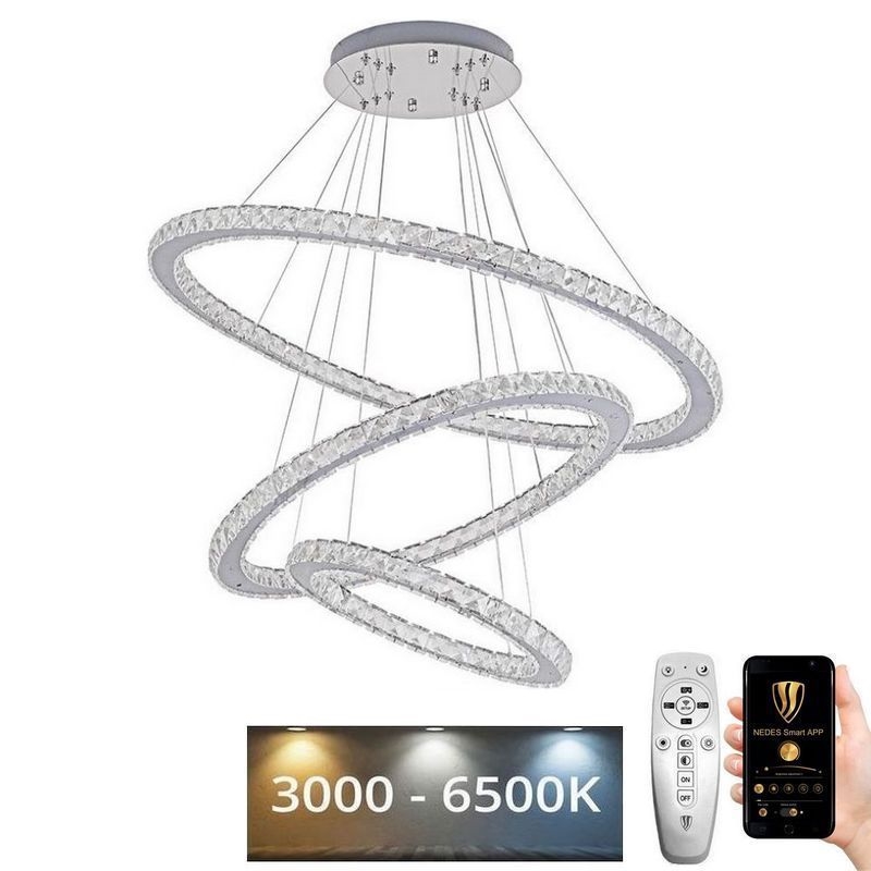 LED Himmennettävä kristalli kattokruunu johdossa LED/210W/230V 3000-6500K hopea + kauko-ohjaus