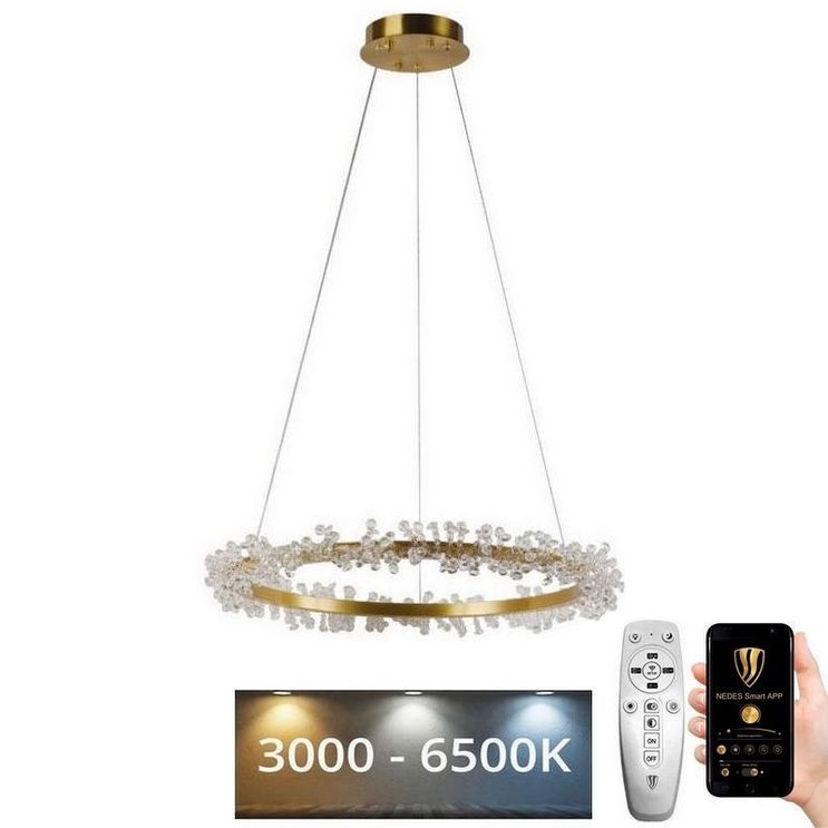 LED Himmennettävä kristalli kattokruunu johdossa LED/40W/230V 3000-6500K kulta + kauko-ohjaus