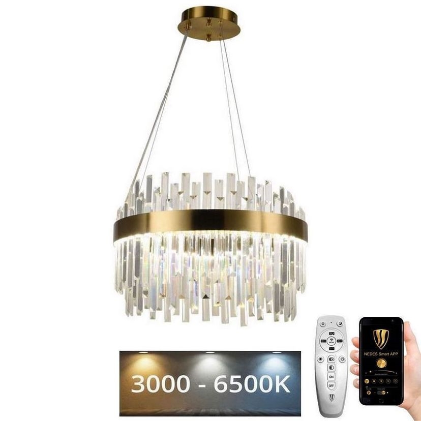 LED Himmennettävä kristalli kattokruunu johdossa LED/70W/230V 3000-6500K kulta + kauko-ohjaus