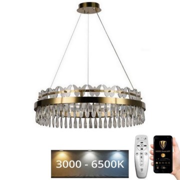 LED Himmennettävä kristalli kattokruunu johdossa LED/80W/230V 3000-6500K kulta + kauko-ohjaus