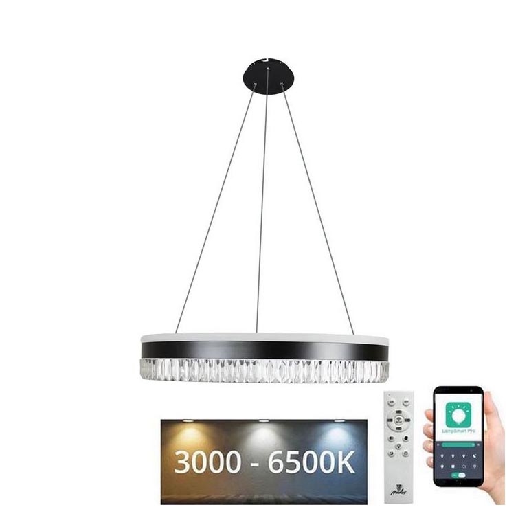 LED Himmennettävä kristalli kattokruunu johdossa LED/80W/230V 3000-6500K musta + kauko-ohjaus