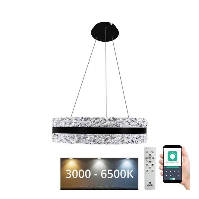 LED Himmennettävä kristalli kattokruunu johdossa LED/80W/230V 3000-6500K musta + kauko-ohjaus