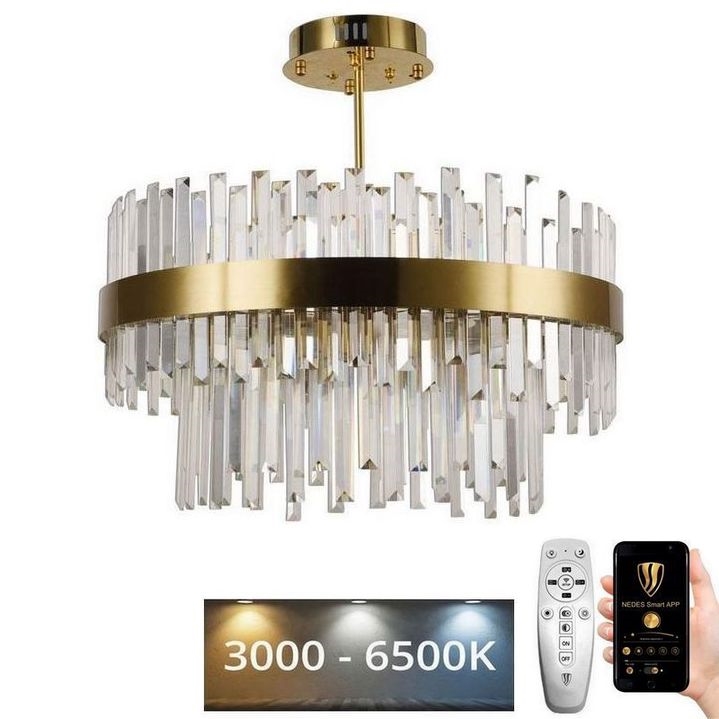 LED Himmennettävä kristalli kattokruunu on a pole LED/80W/230V 3000-6500K kulta + kauko-ohjaus