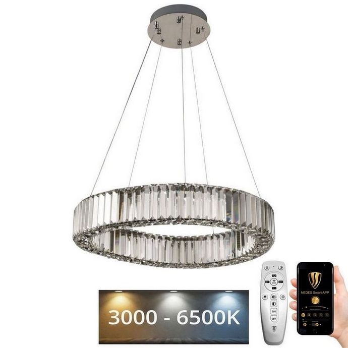 LED Himmennettävä kristallikruunu narussa LED/40W/230V 3000-6500K kiiltävä kromi + kauko-ohjaus