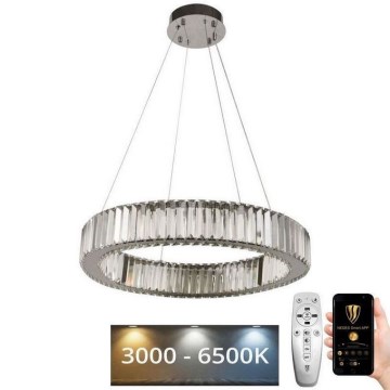 LED Himmennettävä kristallikruunu narussa LED/40W/230V 3000-6500K kiiltävä kromi + kauko-ohjaus