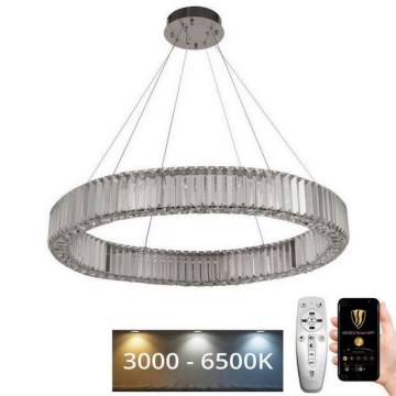 LED Himmennettävä kristallikruunu narussa LED/50W/230V 3000-6500K kiiltävä kromi + kauko-ohjaus