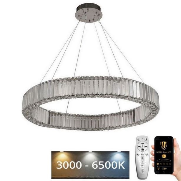 LED Himmennettävä kristallikruunu narussa LED/50W/230V 3000-6500K kiiltävä kromi + kauko-ohjaus