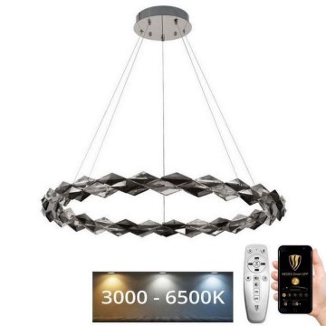 LED Himmennettävä kristallikruunu narussa LED/55W/230V 3000-6500K kiiltävä kromi + kauko-ohjaus