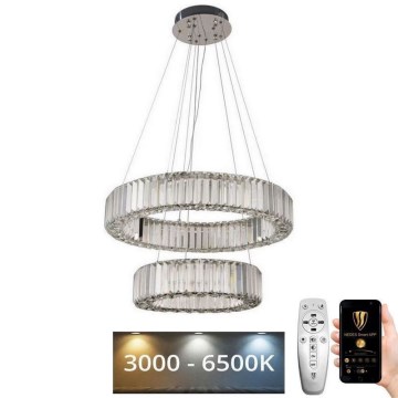 LED Himmennettävä kristallikruunu narussa LED/65W/230V 3000-6500K kiiltävä kromi + kauko-ohjaus