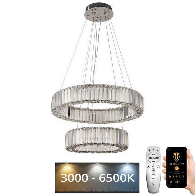 LED Himmennettävä kristallikruunu narussa LED/65W/230V 3000-6500K kiiltävä kromi + kauko-ohjaus