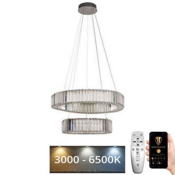 LED Himmennettävä kristallikruunu narussa LED/65W/230V 3000-6500K kiiltävä kromi + kauko-ohjaus