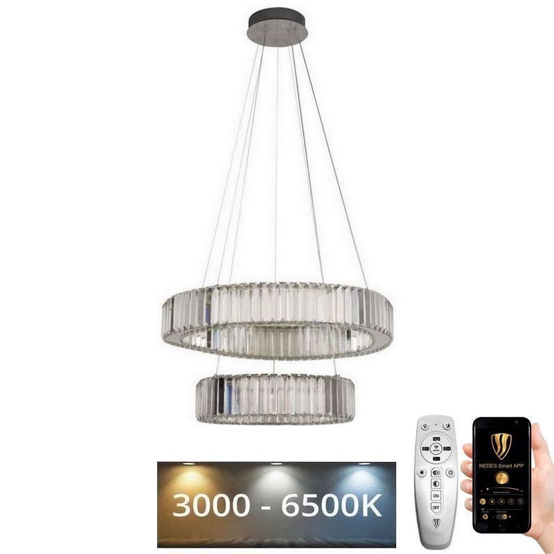 LED Himmennettävä kristallikruunu narussa LED/65W/230V 3000-6500K kiiltävä kromi + kauko-ohjaus