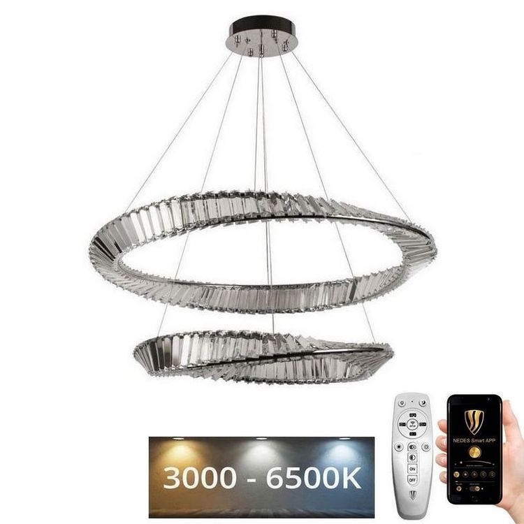LED Himmennettävä kristallikruunu narussa LED/90W/230V 3000-6500K kiiltävä kromi + kauko-ohjaus
