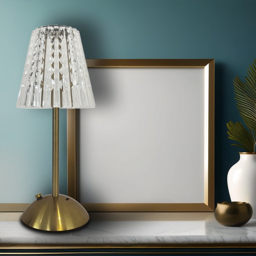 LED Himmennettävä ladattava kosketuspöytävalaisin ELBA LED/1,6W/800 mAh 3000/4000/6000K kulta/läpinäkyvä