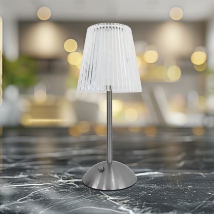 LED Himmennettävä ladattava kosketuspöytävalaisin ELBA LED/1,6W/800 mAh mattakromi/läpinäkyvä
