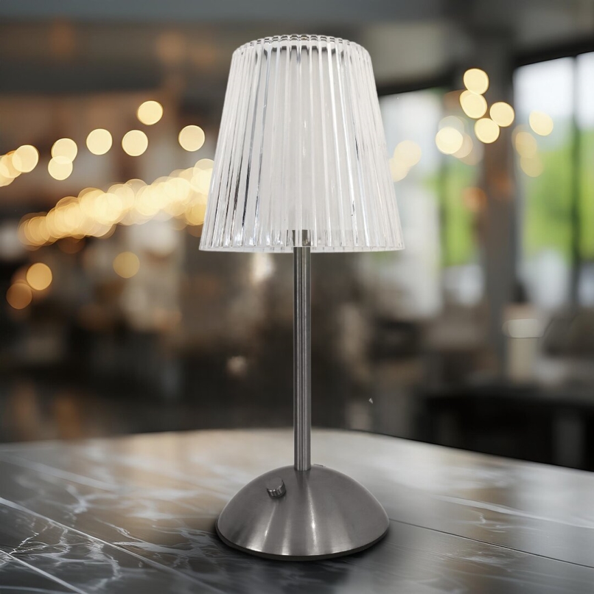 LED Himmennettävä ladattava kosketuspöytävalaisin ELBA LED/1,6W/800 mAh mattakromi/läpinäkyvä