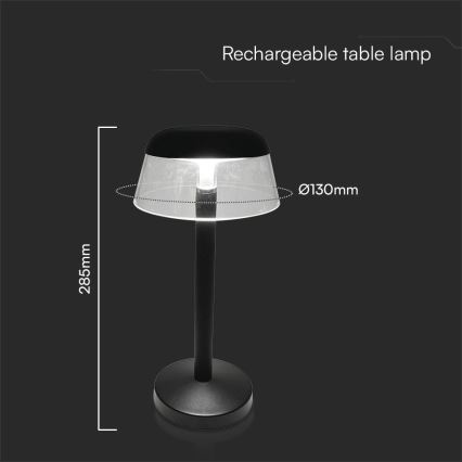 LED Himmennettävä ladattava kosketuspöytävalaisin LED/3W/5V 3000-6000K 1800 mAh musta