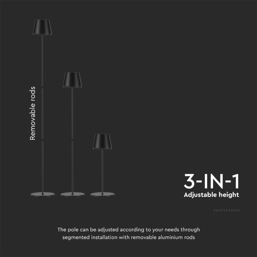 LED Himmennettävä ladattava lattiavalaisin 3in1 LED/4W/5V 4400 mAh 3000K IP54 musta