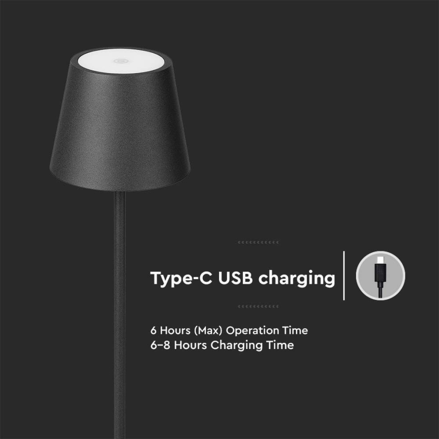 LED Himmennettävä ladattava lattiavalaisin 3in1 LED/4W/5V 4400 mAh 3000K IP54 musta