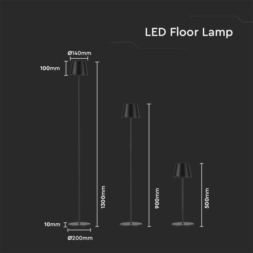 LED Himmennettävä ladattava lattiavalaisin 3in1 LED/4W/5V 4400 mAh 3000K IP54 musta