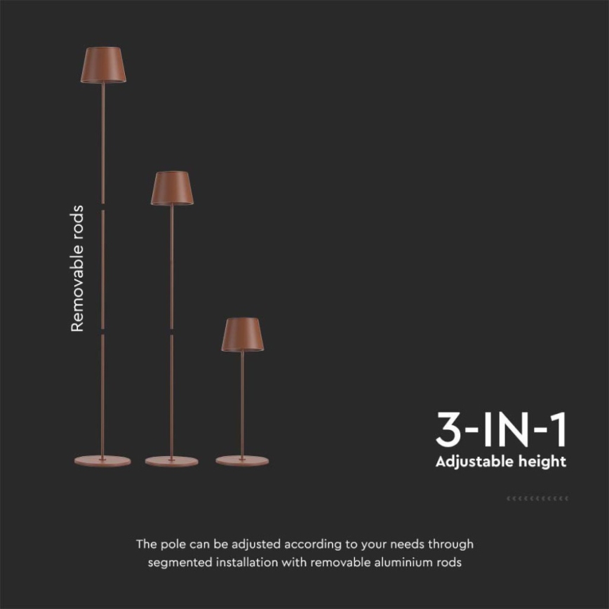 LED Himmennettävä ladattava lattiavalaisin 3in1 LED/4W/5V 4400 mAh 3000K IP54 ruskea