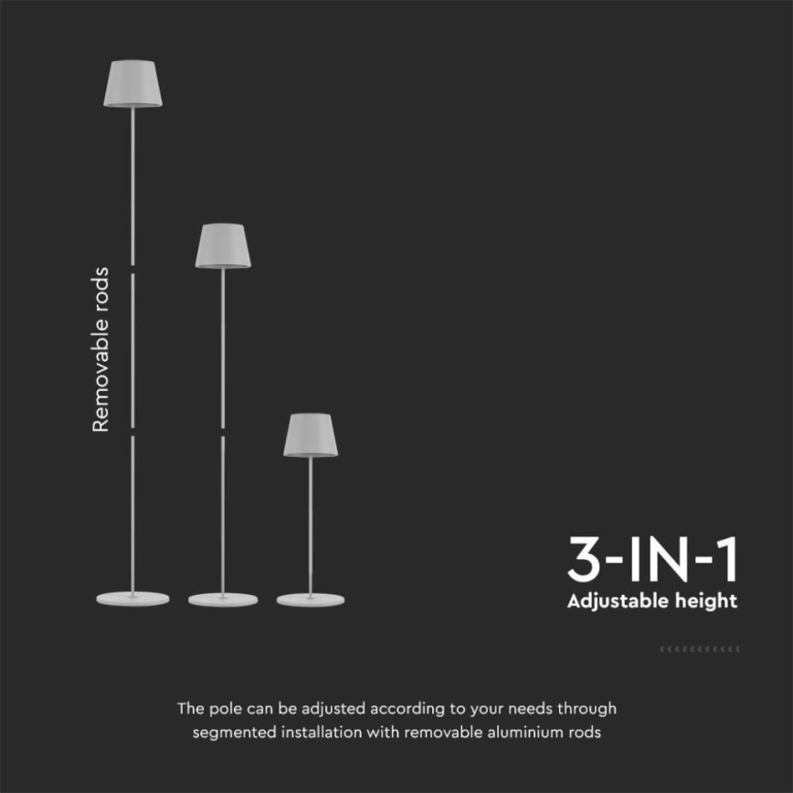 LED Himmennettävä ladattava lattiavalaisin 3in1 LED/4W/5V 4400 mAh 3000K IP54 valkoinen