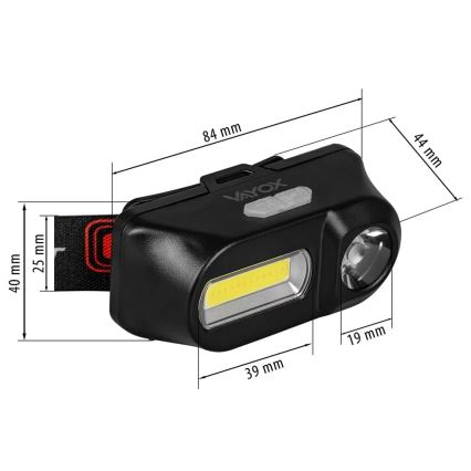 LED Himmennettävä ladattava otsalamppu 2xLED/5V IP44 210 kiiltävä 2000 mAh