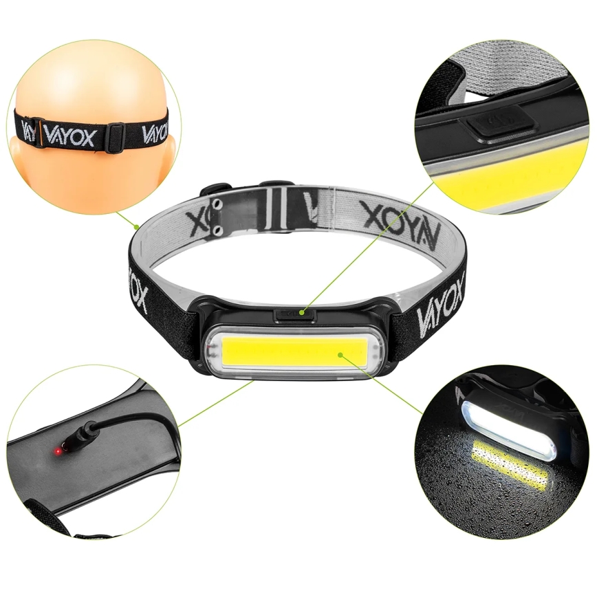 LED Himmennettävä ladattava otsalamppu LED/5V IPX4 300 kiiltävä 1200 mAh