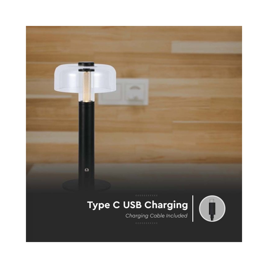 LED himmennettävä ladattava kosketuspöytälamppu LED/1W/5V 3000K 1800 mAh musta