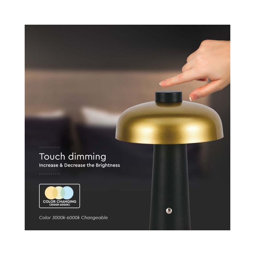 LED himmennettävä ladattava kosketuspöytävalaisin LED/3W/5V 3000-6000K 1800 mAh musta/kulta