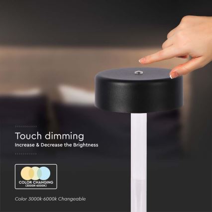LED himmennettävä ladattava kosketuspöytälamppu LED/3W/5V 3000-6000K 2400 mAh musta