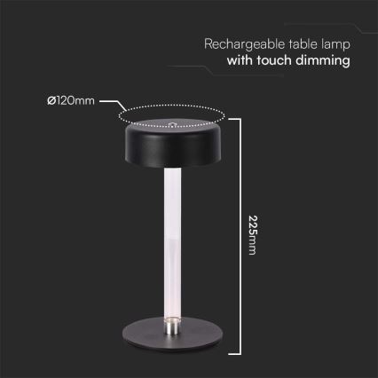 LED himmennettävä ladattava kosketuspöytälamppu LED/3W/5V 3000-6000K 2400 mAh musta