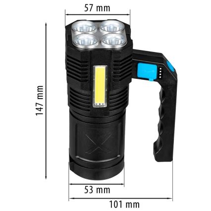 LED Himmennettävä ladattava taskulamppu LED/5V IPX4 250 kiiltävä 1200 mAh