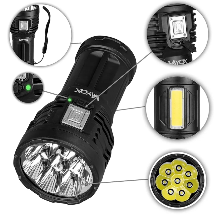 LED Himmennettävä ladattava taskulamppu LED/5V IPX4 600 kiiltävä 1200 mAh