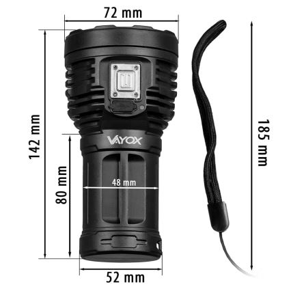 LED Himmennettävä ladattava taskulamppu LED/5V IPX4 600 kiiltävä 1200 mAh