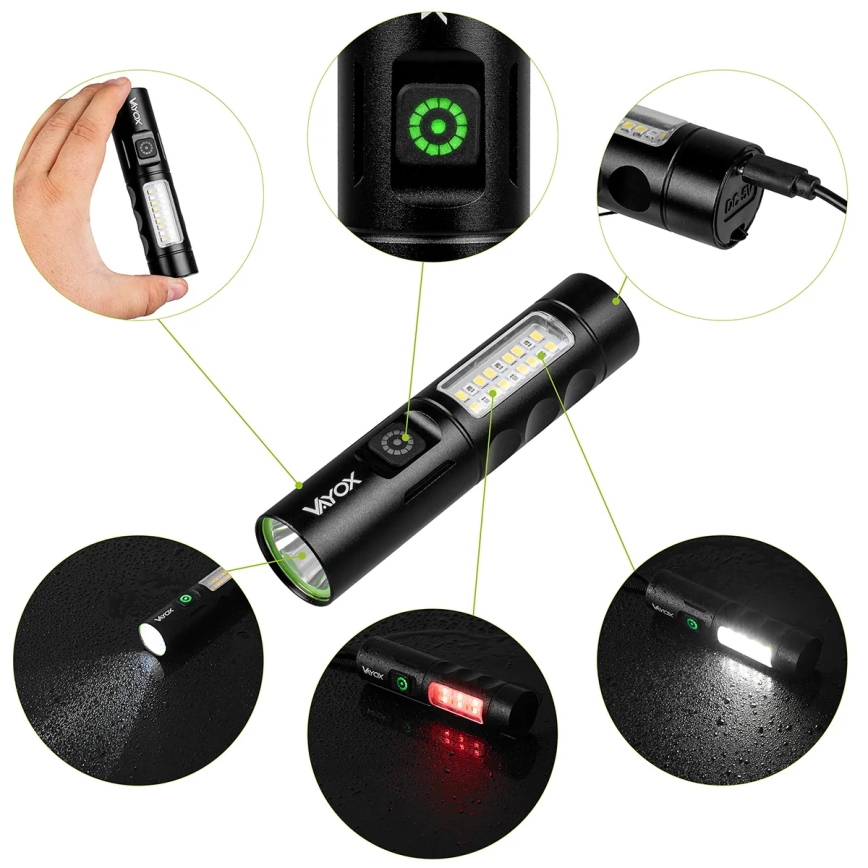 LED Himmennettävä ladattava taskulamppu kanssa punainen valo LED/5W/5V IPX4 250 kiiltävä 2000 mAh