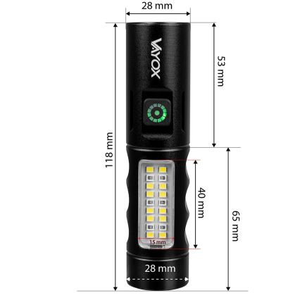 LED Himmennettävä ladattava taskulamppu kanssa punainen valo LED/5W/5V IPX4 250 kiiltävä 2000 mAh