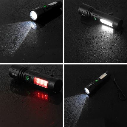 LED Himmennettävä ladattava taskulamppu kanssa punainen valo LED/5W/5V IPX4 260 kiiltävä 2000 mAh